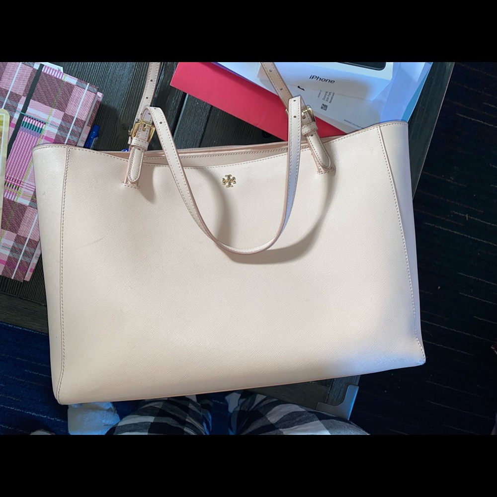 Tory Burch large buckle laptop tote